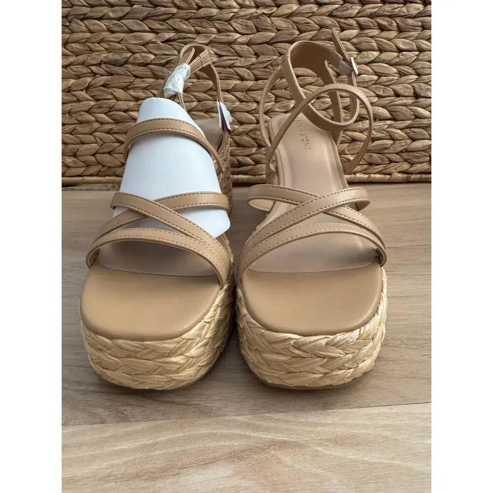 NWOB! Sun + Stone Finnickk Womens Faux Leather Strappy Wedge Sandals
